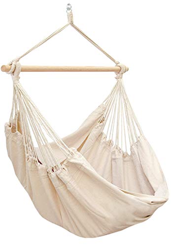 AMANKA XXL Hängesessel Beige 185x130 cm belastbar bis 150kg – Hängestuhl ideal zum Lesen & Entspannen – Hängesitz aus Baumwolle für Drinnen und Draussen ohne Gestell- Schwebesessel für 2