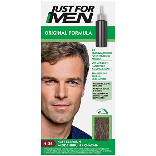 Just For Men Haarfarbe für Männer, Schnelle Anwendung in 5 Minuten, Deckt graue Haare ab für natürlichen Look, Mittelbraun (H35)
