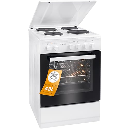 Bomann® Backofen 50cm mit Herd | Elektroherd freistehend 50 cm mit 4 Kochplatten | Standherd mit Ofen 48L | Ober-/Unterhitze | 40°C - 240°C | inkl. Blech & Grillrost | Elektroherd mit Kochfeld EH 561