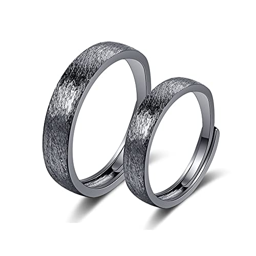 Chengxun Partnerring, gebürstet, matt, einfach, schwarz, für Damen und Herren, verstellbare Größe, Messing