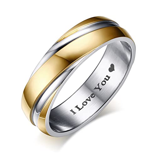 Epinki Ringe Damen Herren Edelstahl Gold Silber Vorsteckring Schmal Schlicht Poliert Verlobungsringe Eheringe Trauringe 6mm, Gr.54 (17.2)