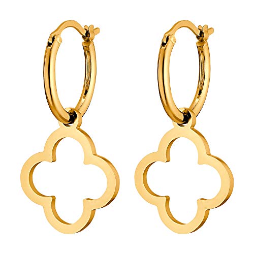 Heideman Ohrringe Jona Damen - Ohrschmuck Silber Gold farbend glänzend - Ohrschmuck Edelstahl für Frauen - Creolen Gold - oder Silber fabend mit Anhänger in Kleeblatt Form