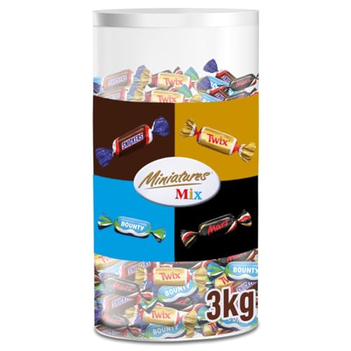 Miniatures Mix Schokolade Großpackung als Süßigkeiten, Mit 296 Mini-Schokoriegel Snacks (Mars, Snickers, Bounty, Twix) als Schokolade, Schokoladen Geschenk, Süßigkeiten Box, 3000g
