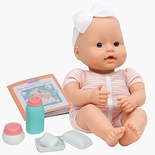 Baby Sweetheart Baby Puppe mit Kleidung, Schnuller und Zubehör zum Baden – Weiche Puppe und Bilderbuch auf Englisch – Spielzeug ab 2 Jahre