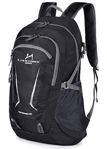 Loocower 45L Leichte Packable Reiserucksack Wanderrucksack, Multifunktionale Tagesrucksack, Faltbare Camping Trekking Rucksäcke, Utra Leicht Outdoor Sport Rucksäcke Tasche - Black