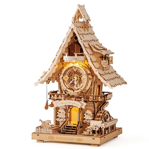 ROKR Kuckucksuhr 3D Holzpuzzle Erwachsene Holzuhr Modellbausätze Geschenk für Männer Frauen Holzfarbe LC901
