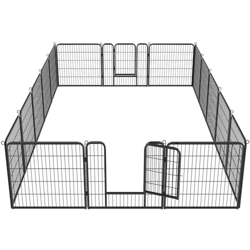 Yaheetech 16 eckig Welpenauslauf 80cm hoch Freigehege Metall Laufstall mit 2 Tür Hundelaufstall für Hund Zaun Gitter Welpen Hasen Kaninchen
