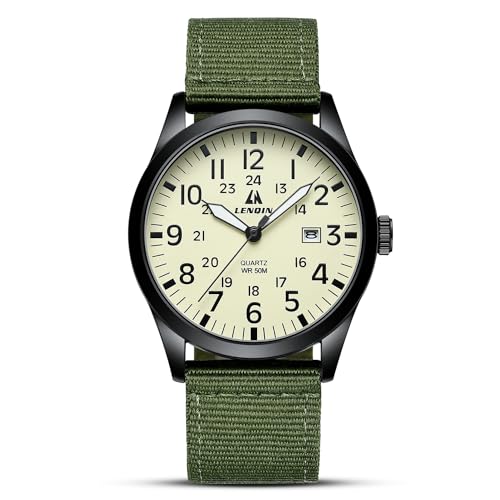LN LENQIN Herren Militär Uhr - 30M Wasserdichte Armbanduhr, Analog Quarz Mit Datum, Nylon Band, Armee Taktische Sportuhr für Männer
