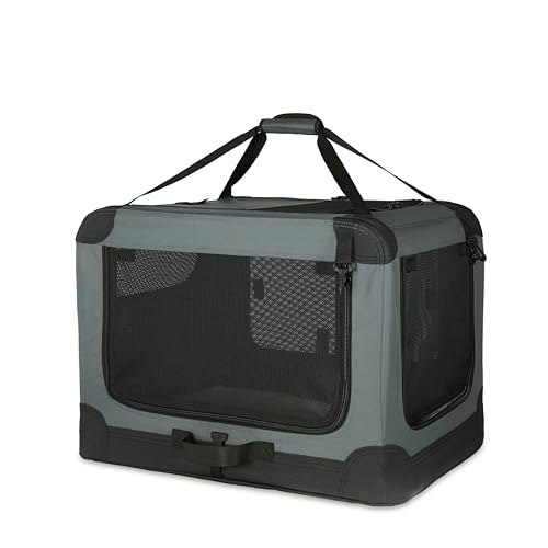 Amazon Basics 4-Türiger Faltbarer Reisezwinger für Katzen, Hund und andere kleine Tiere, Grau, S 66 cm x 46 cm x 46 cm