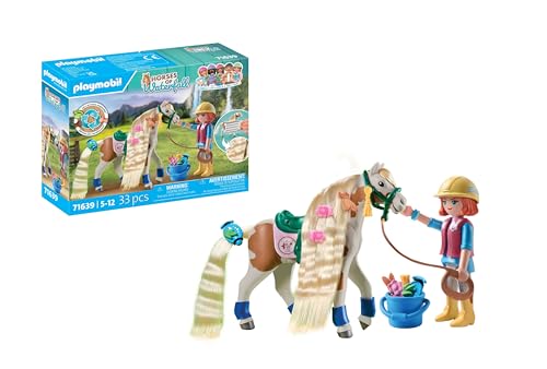 PLAYMOBIL Horses of Waterfall 71639 Ellie & Pferd mit Kreppeisen, inklusive Haarschmuck für kreative Pferdefrisuren und Zwei echten Silikon-Armbändern, nachhaltiges Spielzeug für Kinder ab 5 Jahren