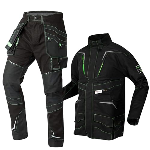 NEO TOOLS Arbeitskleidung: Arbeitsanzug-Set mit Arbeitsjacke und Arbeitshose für Mechaniker, Arbeitskleidung Set robust viele Taschen Baumwolle