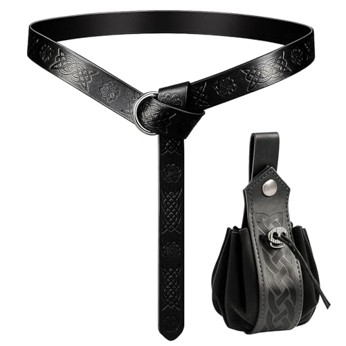 YEWCEP Mittelalter GüRtel,2 Pcs Mittelalter GüRtels Mit Tasche FüR Damen Und Herre,Wikinger GüRtel Ideal FüR Mittelalter Kleidung Und Accessoires, Cosplay Und Halloween