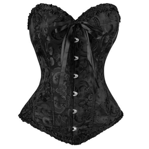 AUYAO Damen Vollbrust Corsage Vintage Corsagen Bustier Corsette Mittelalterliche Schnürbrust Damen Korsett mit Schnürung Blumenprint Korsett Top Corsage Bustier Korsett Unterbrustkorsett Schwarz (A-M)
