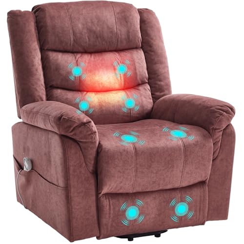Asukale Elektrischer Fernsehsessel mit aufstehhilfe, Relaxsessel Massagesessel mit Wärmefunktion, Liegefunktion, Fernbedienung Verstellbar, Schlaffunktion und Fußteil, bis 230kg, Braun Stoff