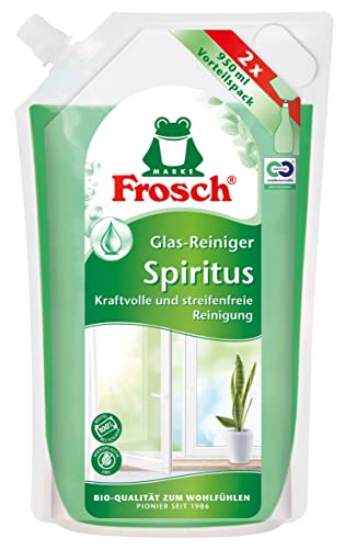 Frosch Spiritus Glas Reiniger, Glasreiniger - perfekter, streifenfreien Glanz - für Haushalt, Flächen und Autoscheiben, Nachfüllbeutel, 1er Pack (1 x 950 ml)