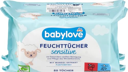 Babylove Feuchttücher sensitive 960 Tücher, Ohne Alkohol, Ohne Parfum, Vegan, pH-hautneutral (12x80St)