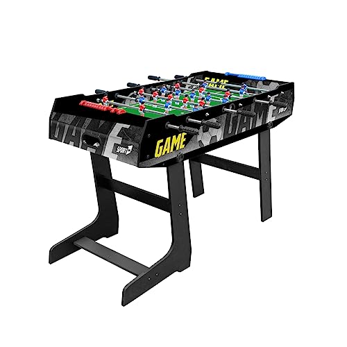 Sport1 Klappbarer Tischkicker mit Beinen für den Innenbereich aus MDF, Maße: 121 x 61 x 85 cm, mit 8 Schlaufen, Punktezähler und Bälle. Für den Innenbereich geeignet.