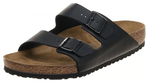 BIRKENSTOCK Classic Arizona Birko-Flor, Unisex-Erwachsene Pantoletten, Schwarz (Black LS Black/Red), 43 EU