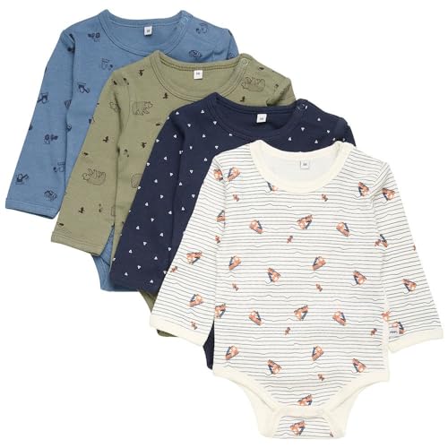 PIPPI Unisex Baby Body LS AO-printed (4-pack) Formender Body, Khaki, 98