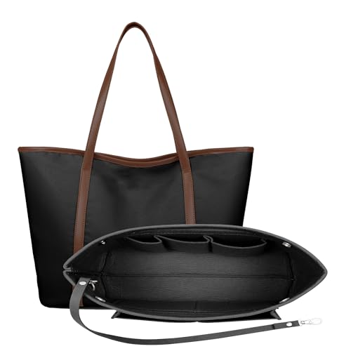 HyFanStr Taschenorganizer Filz Bag in Tasche Organizer, Innentaschen Handtaschen Organizer mit Griffen und Schlüsselkette, Schwarz Klein