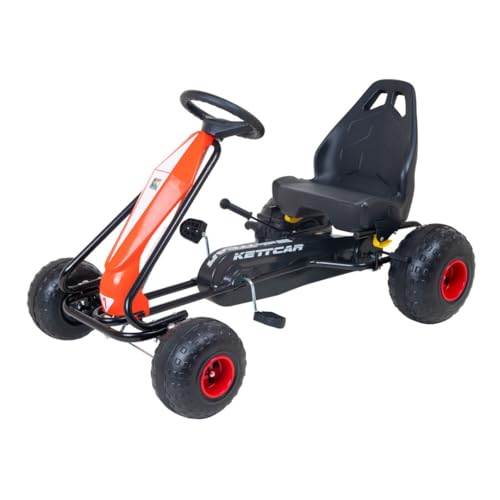 KETTLER Kettcar Turbo, Go-Kart für Kinder ab 3 Jahren, Verstellbarer Sitz, Handbremse (Rot)