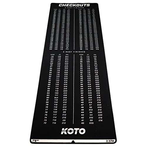 KOTO Carpet Checkout Schwarz, 237x80cm Dartmatte, Professionelle Dartmatte zum Schutz des Bodens und der Dartpfeile, Mit Score-Indikation und Oche