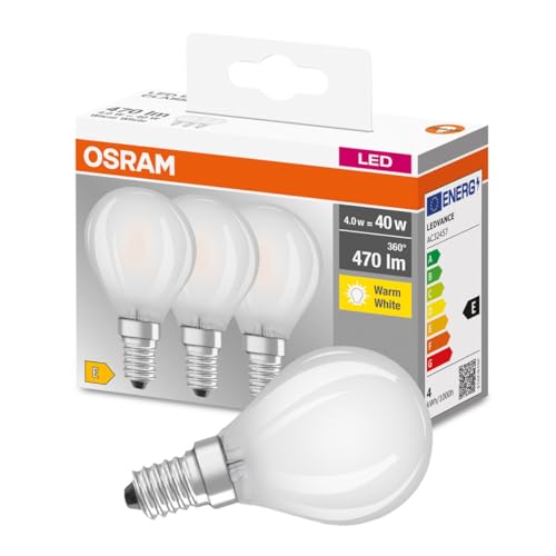 Osram LED Base Classic P, in Tropfenform mit E14-Sockel, Nicht Dimmbar, Ersetzt 40 Watt, Matt, Warmweiß - 2700 Kelvin, 3er-Pack