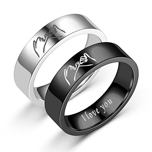Yifnny Paar Ringe, 2 Stück Pinky Versprechen Ring für Paare Hand in Hand Ring I LOVE YOU Passender Freundschaftsringe Verlobungsring Eheringe Ringe (Pinky Versprechen Ring Größe 7)