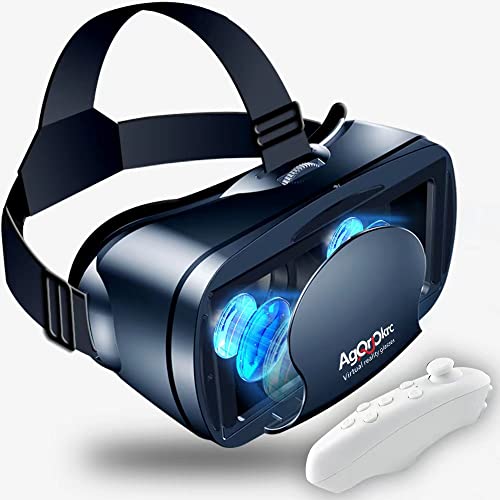 VR Brille Handy Virtual Reality mit Fernbedienung, 3D VR-Brille Erleben Sie Spiele und 360 Grad Filme in weicher Einstellbarer Fokus, Blaulicht-Augenschutz für Phone Android 5~7 inc,Schwarz