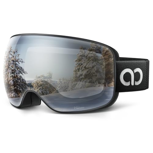 Lamicall Skibrille Herren, OTG Snowboardbrille Damen - [Ultra HD & Breitere Sicht] TOP Anti-Foge Ski Brille für Brillenträger, Verspiegelte Polarisierte Snowboard Schutzbrille, UV400 Schneebrille