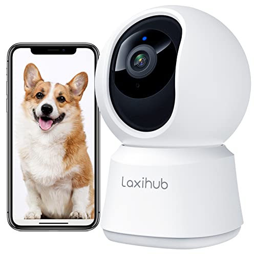 LAXIHUB Hundekamera mit App 2K/3MP HD Kamera Überwachung Innen 2,4 GHz, Hundekamera Nachtsicht Innenkamera WLAN 2-Wege-Audio Haustierkamera Bewegungs- & Geräuscherkennung, kompatibel mit Alexa