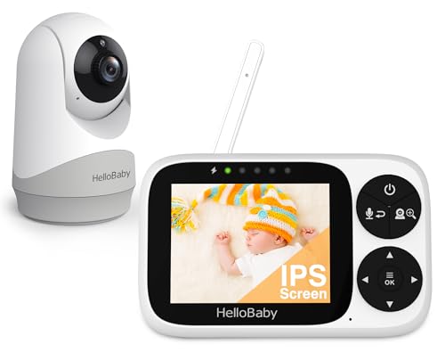 HelloBaby Babyphone mit Kamera, 3,2-Zoll-IPS-Bildschirm, Nachtsicht, Babyphone ohne WLAN, Schwenken, Neigen Zoomen Temperaturüberwachung, 2-Wege-Audio, Schlaflied, Alarm
