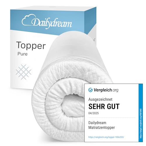 Dailydream Matratzen Topper 180x200cm | Memory Foam | 5cm hoch | Edition Pure, Model M | Zertifiziert & ergonomisch für unbequeme Matratze, Boxspringbett & Gästebett | Mattress Topper 180x200