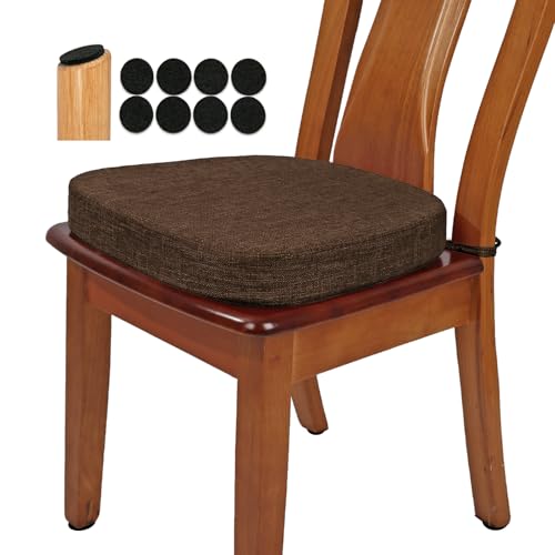 BUYUE verdickt Original Leinen Esszimmerstuhl Kissen, U-Form hohe Dichte Schaumstoff komfortable Stuhlkissen für Küche, rutschfest Indoor Sitzkissen (1 Stück, Schokolade)