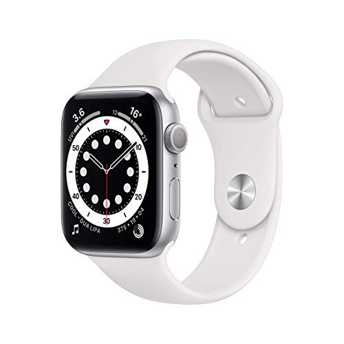 Apple Watch Series 6 (GPS, 44MM) Aluminiumgehäuse Silber mit Weiß Sportarmband (Generalüberholt)