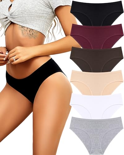 ALL OF SHE Unterhosen Damen Baumwolle Unterwäsche Frauen Soft Hipster Atmungsaktiv Slip Mehrpack 6 M