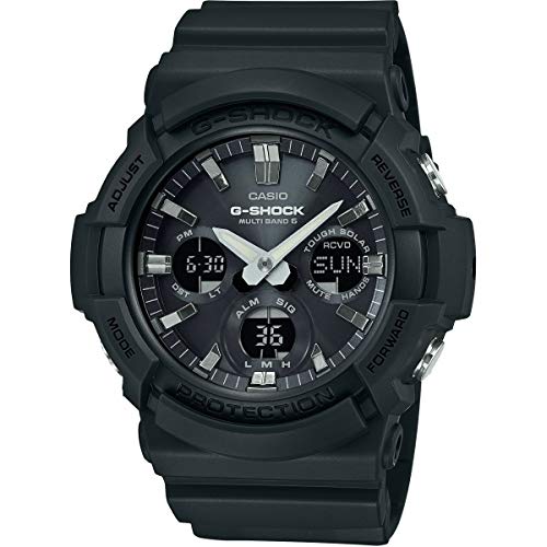 Casio Herren Solar Armbanduhr, 52.00mm GehäusegröÃŸe mit schwarz analog/digital Zifferblatt und schwarz Rubber Strap Armband GAW-100B-1AER