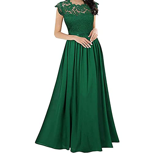 Abendkleider Elegant Für Hochzeit Kleider Festliches Partykleid Abendkleid Damen Lang Lochstickerei Kleid A-Linien Plissee Maxi Cocktailkleid Damen Hohe Taille Ballkleid Frauen Lange Luftig