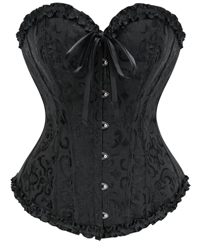 SZIVYSHI Damen Vollbrust Corsage Korsett Top Gothic Vintage Corsagen Bustier Corsette, Schwarz,L