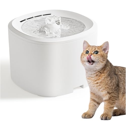 WIYETY 3 L Katzenbrunnen für Katze: Ultraleiser Trinkbrunnen für Katze, Sicherheit Katzen Trinkbrunnen mit Filterschwamm, Haustierbrunnen, 3 Stufen einstellbar, USB-Stecker - Weiß