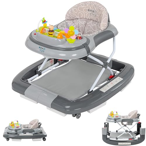 ib style 5in1 Lauflernhilfe, Gehfrei, Schaukelfunktion mit Licht & Melodie, Laufhilfe für Baby ab 6 Monate, Little World, Grau