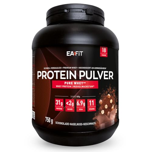 Protein Pulver Haselnuss-Schokolade 750g - Premium Eiweiss protein pulver für Muskelaufbau - Whey Protein Isolate - Protein Pulver mit Shaker Empfehlung - für Shaker Protein & Fitness - EAFIT