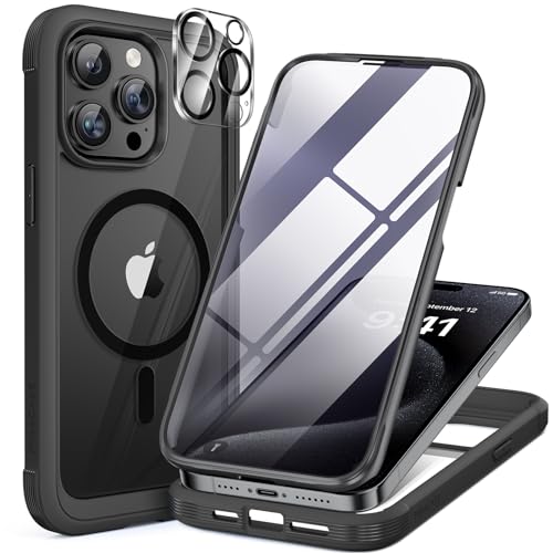 Miracase Glas Serie für iPhone 15 Pro Max Hülle mit Magsafe, [360 Militärschutz & vollständiger Kameraschutz], Starke magnetisch Case, iPhone 15 Pro Max HandyHülle, Mag Schwarz