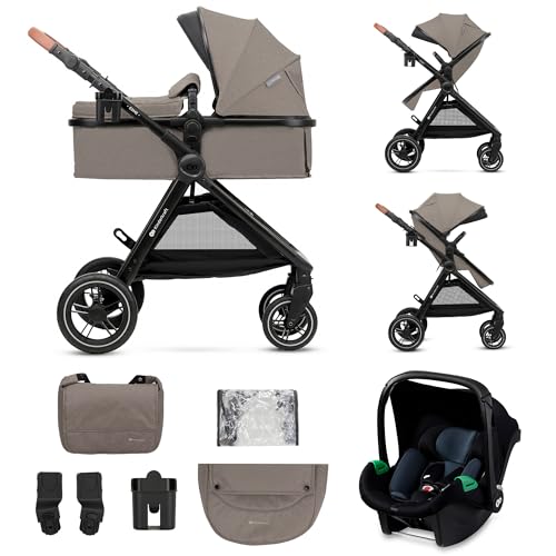 Kinderkraft ESME Pushchair 3-in-1 Complete Set up to 22 kg, Combination Pram Travel Systems with Baby Seat I-size 40-75 cm, Folding, Reclining Position, Beige