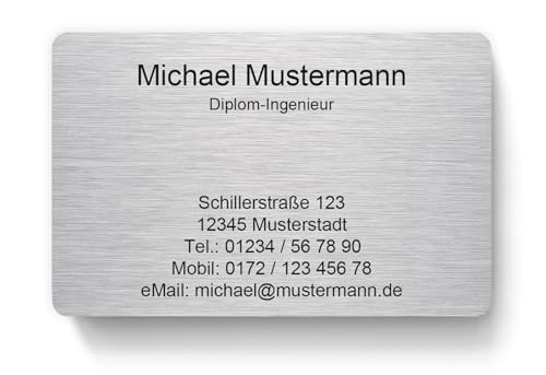 100 Visitenkarten, laminiert, 85 x 55 mm, inkl. Kartenspender - Design Alu gebürstet