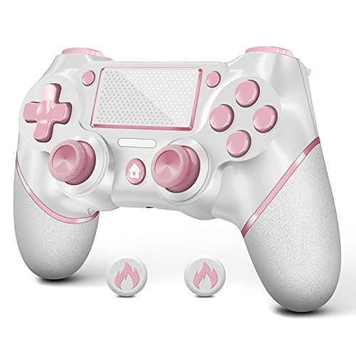 AceGamer Controller für Ps4 ，Wireless Controller für Ps4 mit Double Vibration, Stereo Kopfhöreranschluss,Touchpad, Sechs Achsen Bewegungssteuerung, kompatibel mit Ps4/Slim/Pro-Konsole (rosa&weiß)