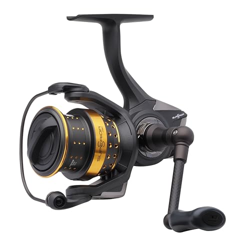 Abu Garcia Superior Spinnrolle, Süßwasserangeln Hecht & Zander, Aluminiumspule, robuste beidhändige 4000er Rolle Größe 5,2:1 Übersetzung Schwarz & Gold