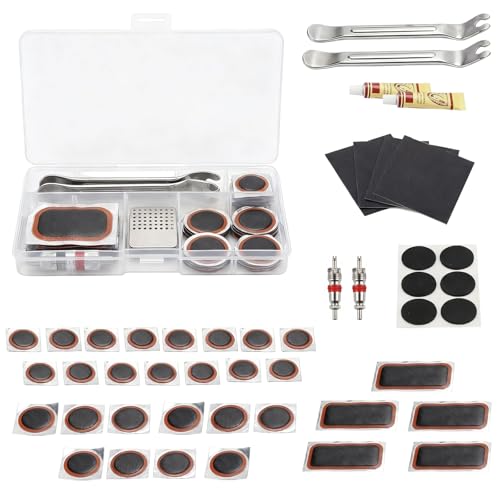 Wixovo 78 Stück Flickzeug Fahrrad, Fahrrad Flickzeug Set, Fahrrad Reifen Reparaturset mit Tragbarer Aufbewahrungsbox Selbstklebende Flicken, Fahrradflicken für Radfahrer, Motorräder, Geländefahrzeuge