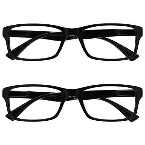 OPULIZE PEP Lesebrille für Damen und Herren - 2er-Pack - Große Rechteckige Brille - Komfortable Federscharniere - Kratzfest - Schwarz - UVR +1.00