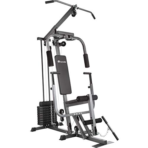 tectake 800546 Kraftstation, Fitnessstation Heimtrainer, Model 2, Schwarz, Stahl/Kunstleder